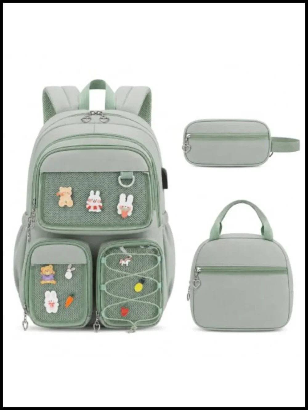 3PCS Ita Backpack Set with Clear Display Pockets Lunch Bag and Pencil Case